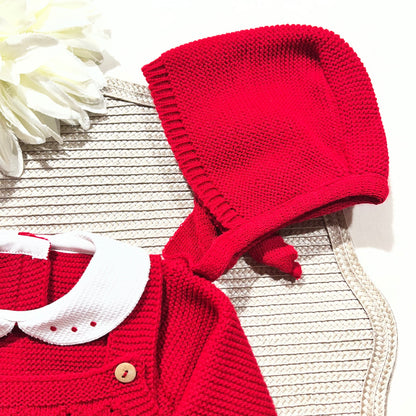 Conjunto jardineira para bebé em malha - 1/3M - Vermelho