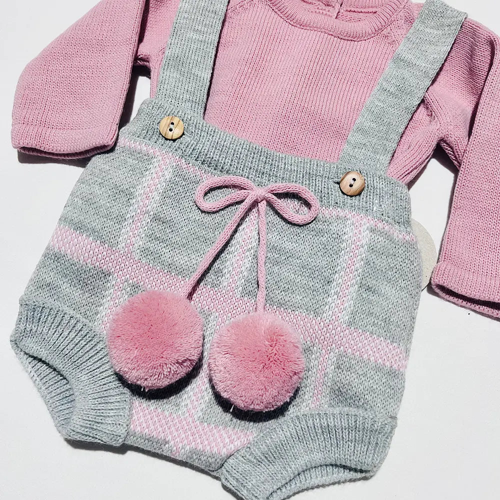 Conjunto de bebé em malha xadrez - camisa e calção