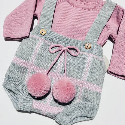 Conjunto de bebé em malha xadrez - camisa e calção