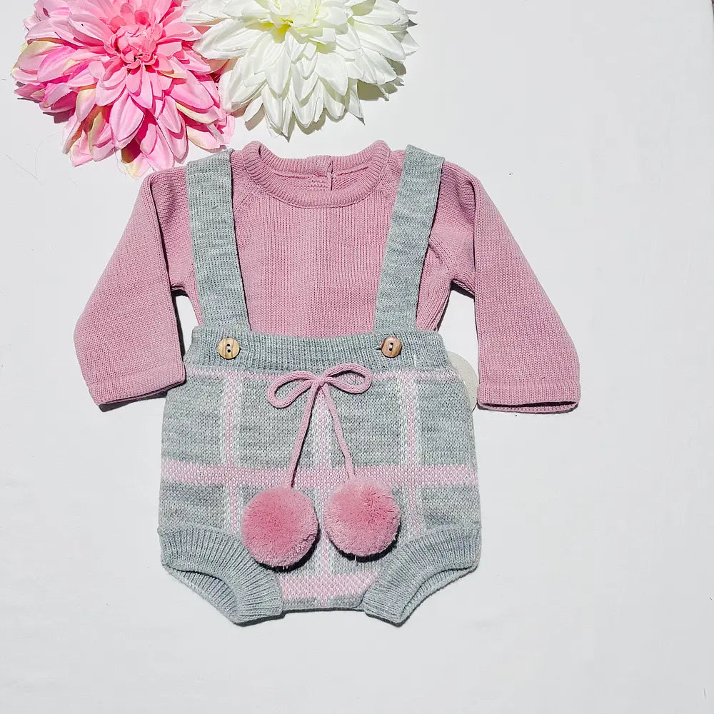 Conjunto de bebé em malha xadrez - camisa e calção