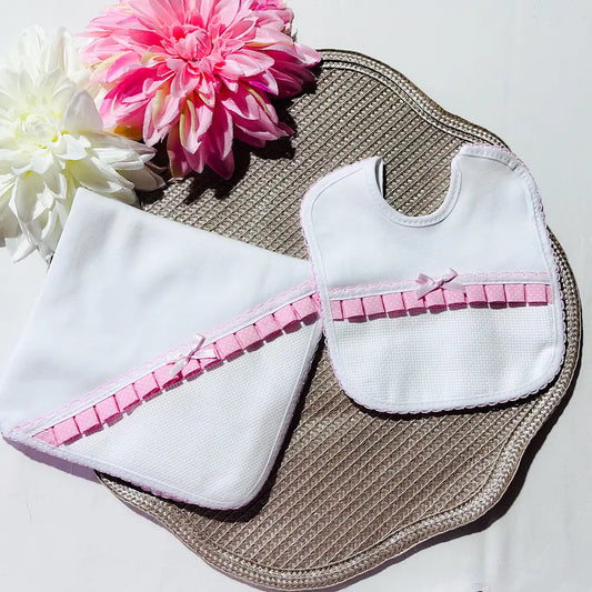 Conjunto fralda e babete para bordar em ponto cruz - várias cores - Com ou Sem personalização