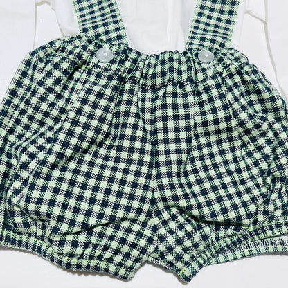 Conjunto jardineira e body xadrez