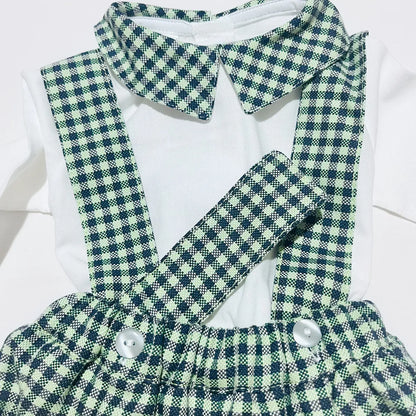 Conjunto jardineira e body xadrez
