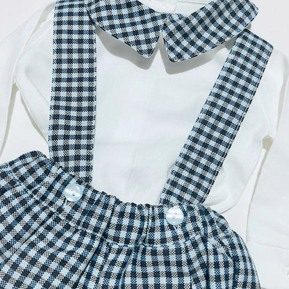 Conjunto jardineira e body xadrez