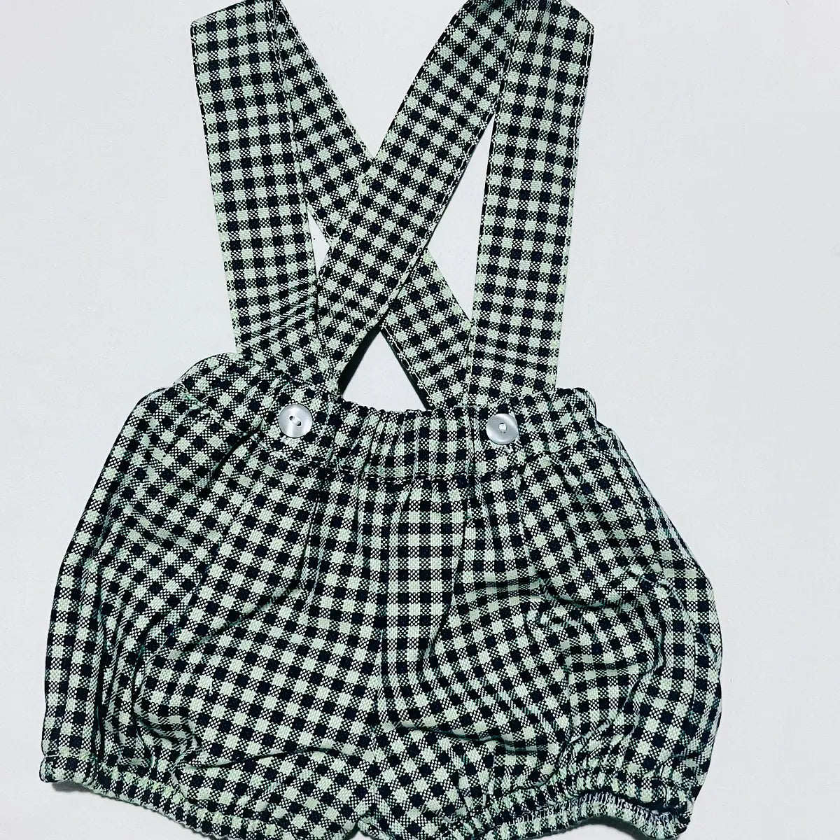 Conjunto jardineira e body xadrez