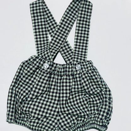 Conjunto jardineira e body xadrez