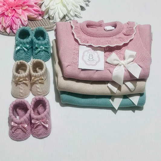 Vestido de malha com laço bebé