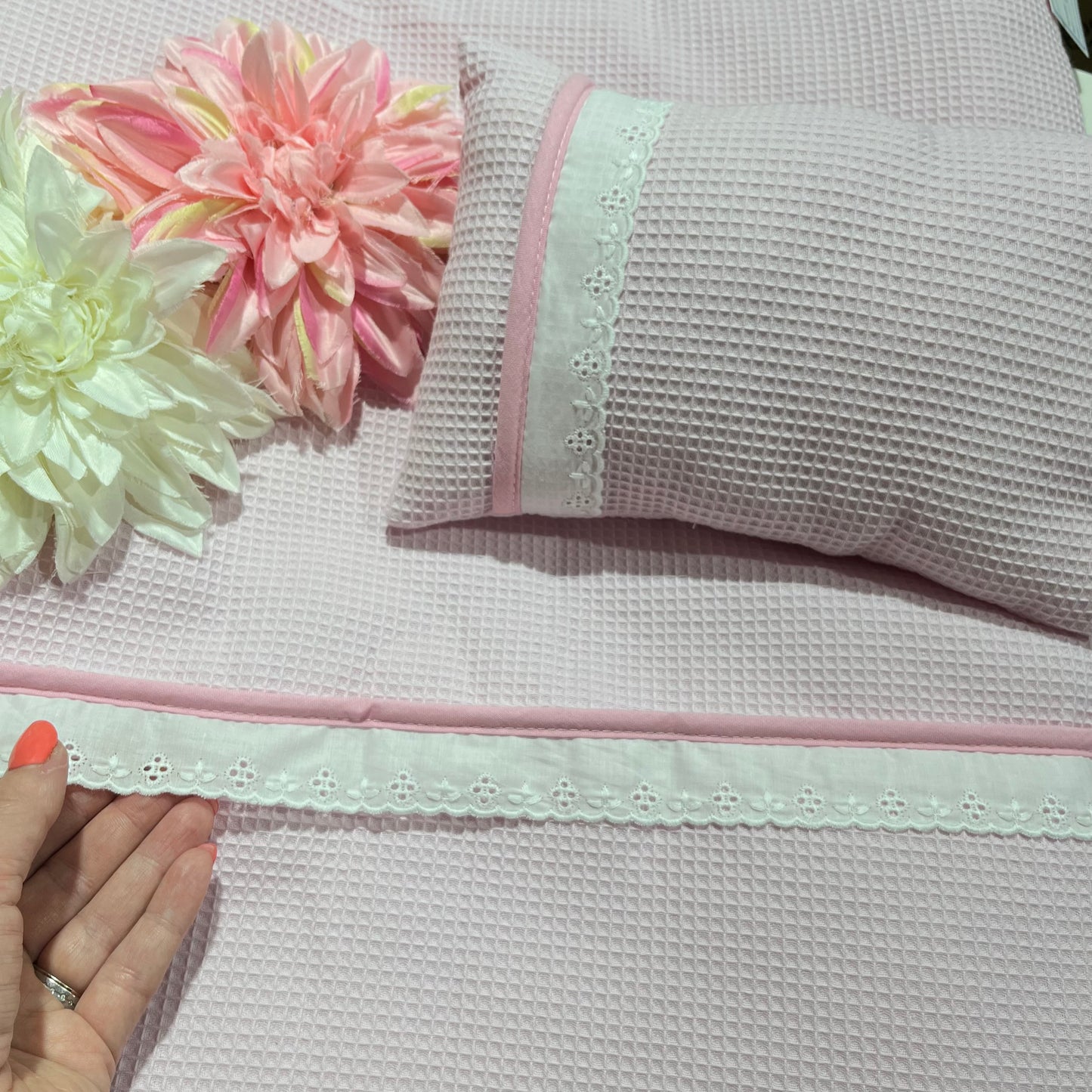 Edredom + almofada para Next 2 me Renda - Rosa bebé