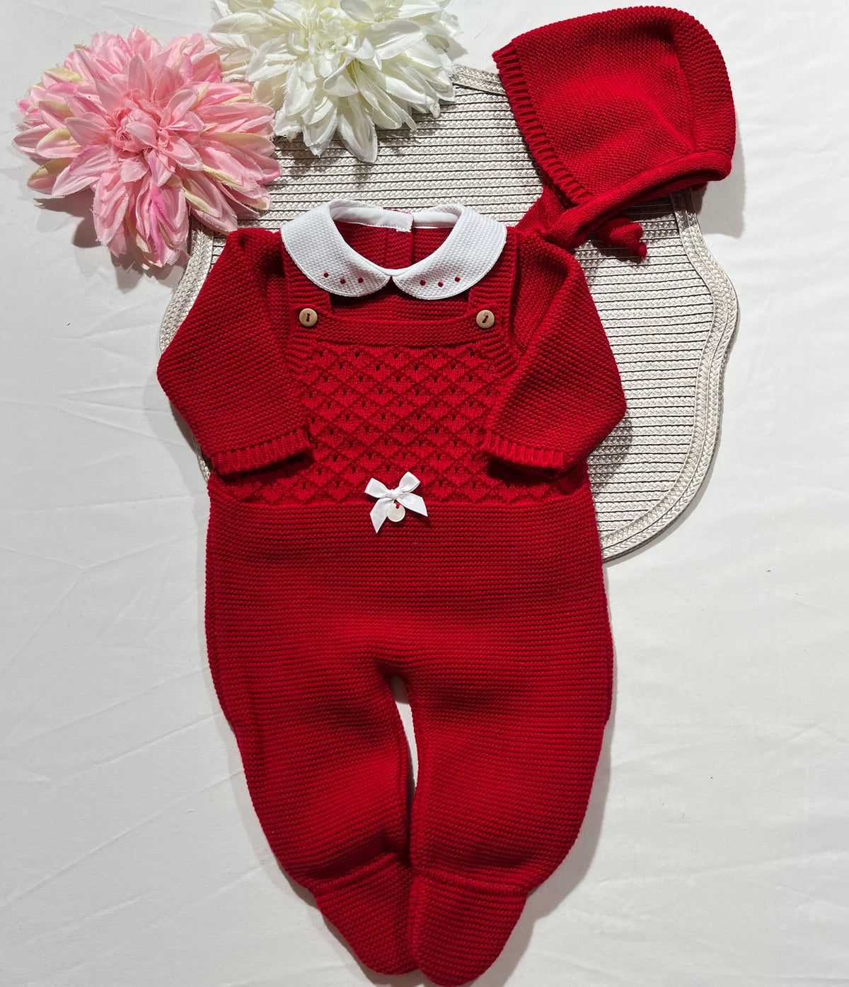 Conjunto jardineira para bebé em malha - 1/3M - Vermelho