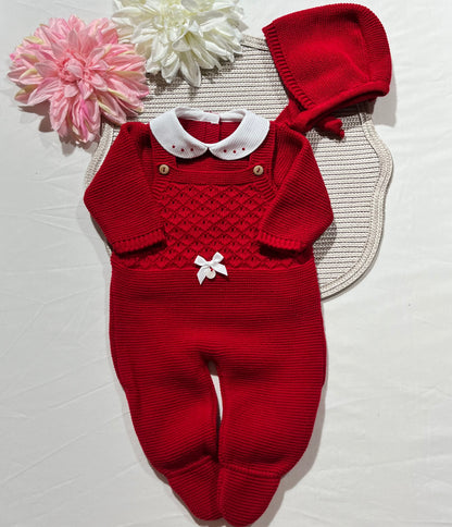 Conjunto jardineira para bebé em malha - 1/3M - Vermelho