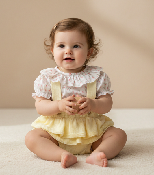 Conjunto Flor - Fofo e camisa - 0 aos 12M - Amarelo bebé