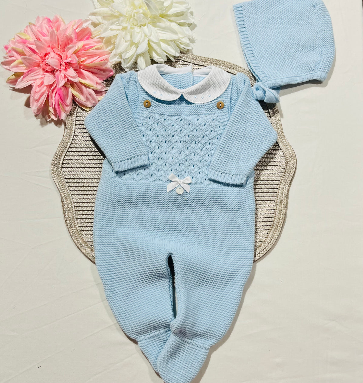 Conjunto jardineira para bebé em malha - 1/3M - Azul bebé