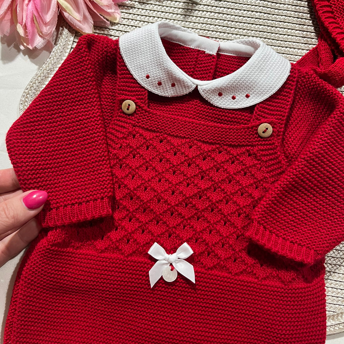 Conjunto jardineira para bebé em malha - 1/3M - Vermelho