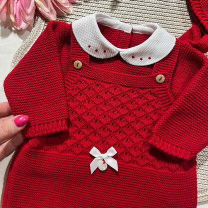 Conjunto jardineira para bebé em malha - 1/3M - Vermelho