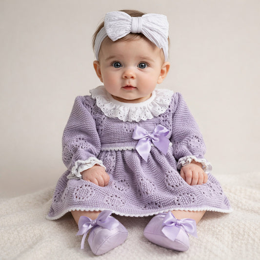 Vestido Ana em malha para bebé - 1/3 e 3/6M - Lavanda