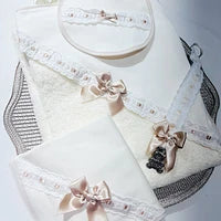 Conjunto de toalha de banho, babete, fralda e prende chupeta para bebé