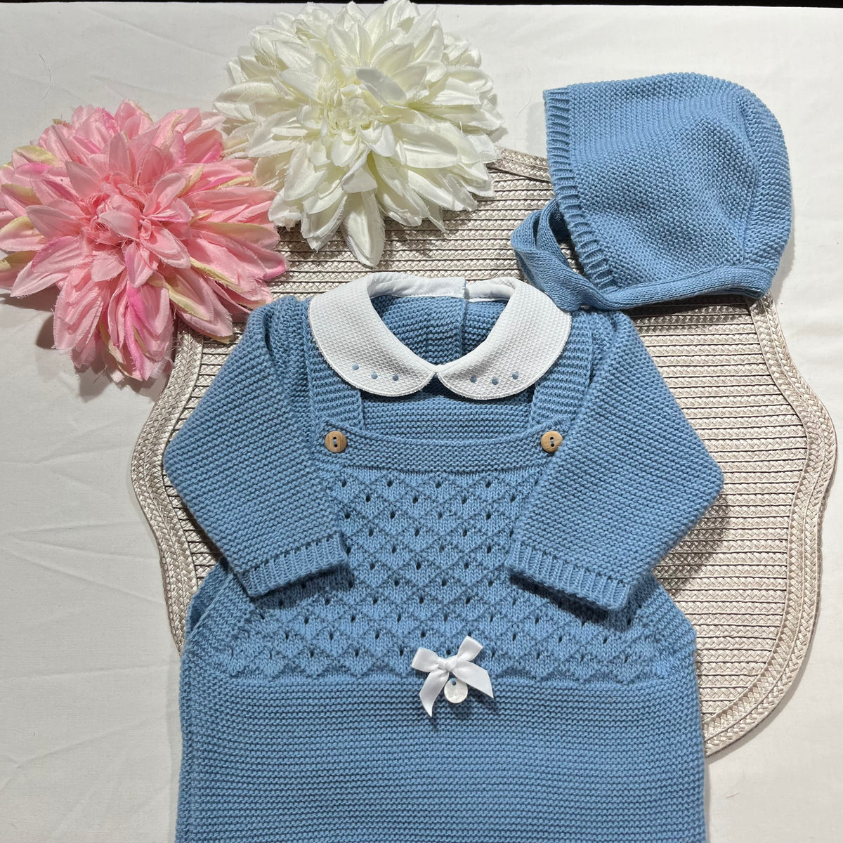 Conjunto jardineira para bebé em malha - 1/3M - Azul cobalto