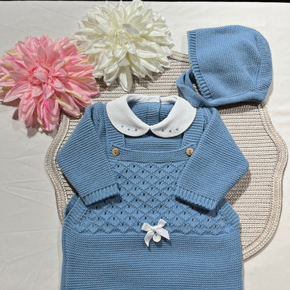Conjunto jardineira para bebé em malha - 1/3M - Azul cobalto