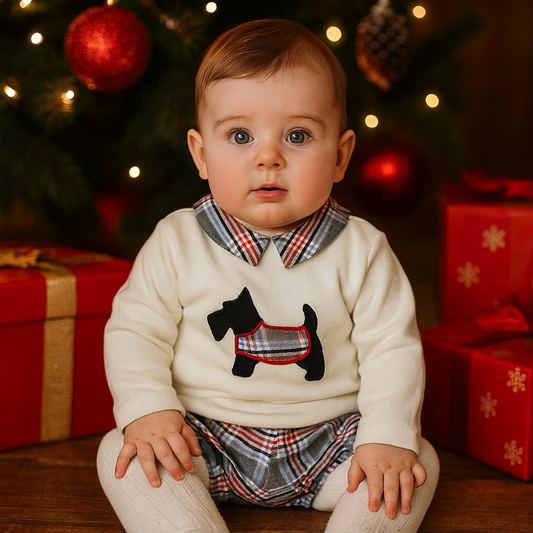 Conjunto camisa e calção xadrez de bebé - Azul - 6 e 12M