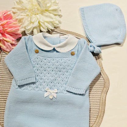 Conjunto jardineira para bebé em malha - 1/3M - Azul bebé