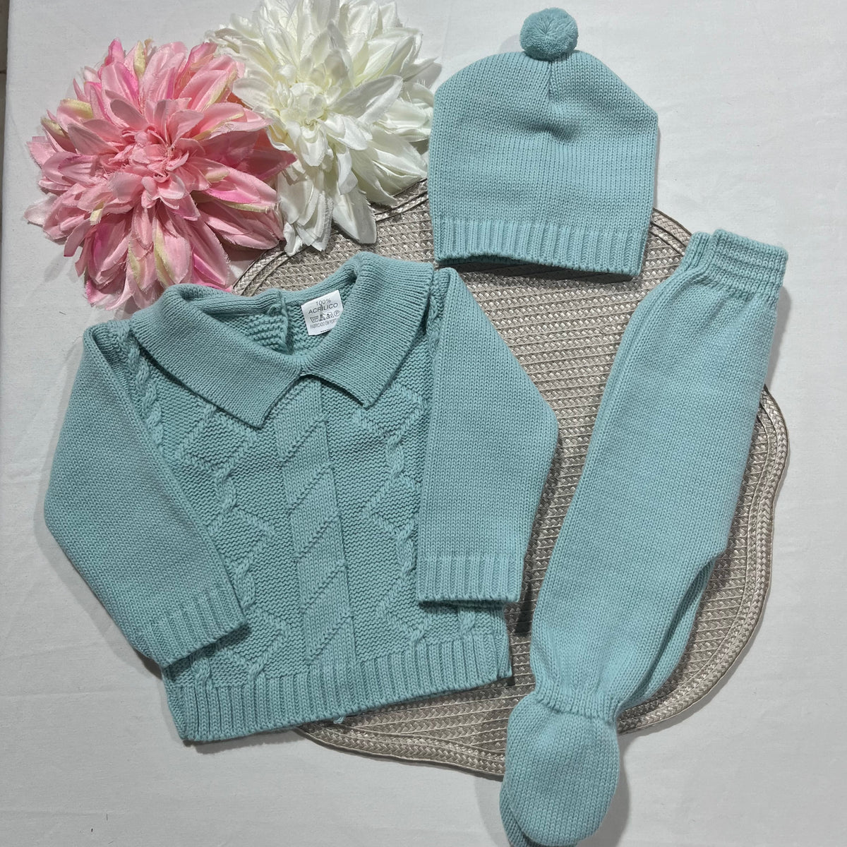 Conjunto em malha para bebé - 1/3M - Verde água