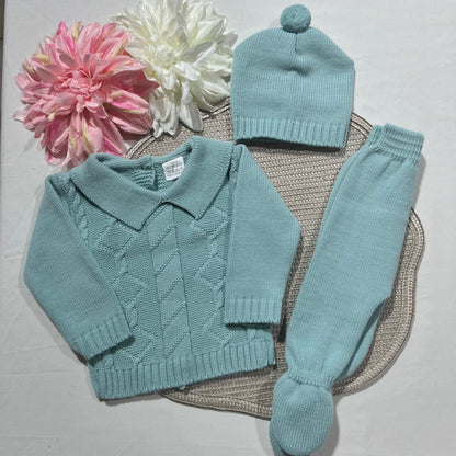 Conjunto em malha para bebé - 1/3M - Verde água