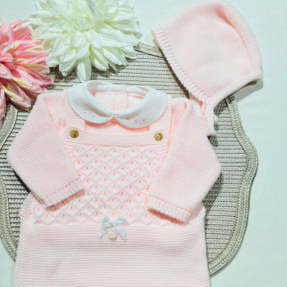 Conjunto jardineira para bebé em malha - 1/3M - Rosa bebé