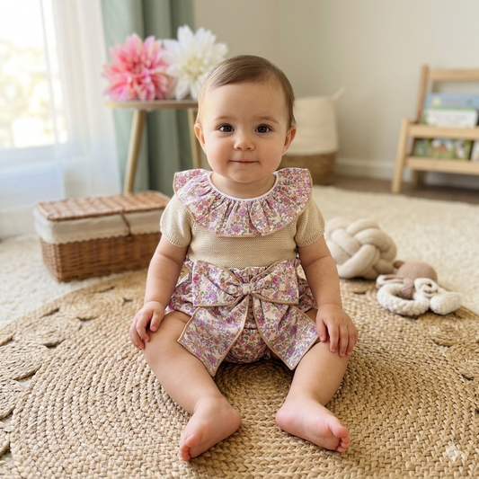 Conjunto Rose para bebé  - 3 aos 12M - Areia