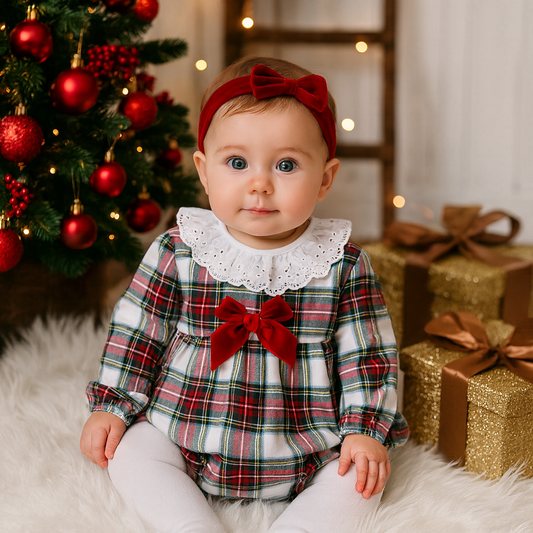 Fofo Natal para menina - Xadrez - 3 aos 12M