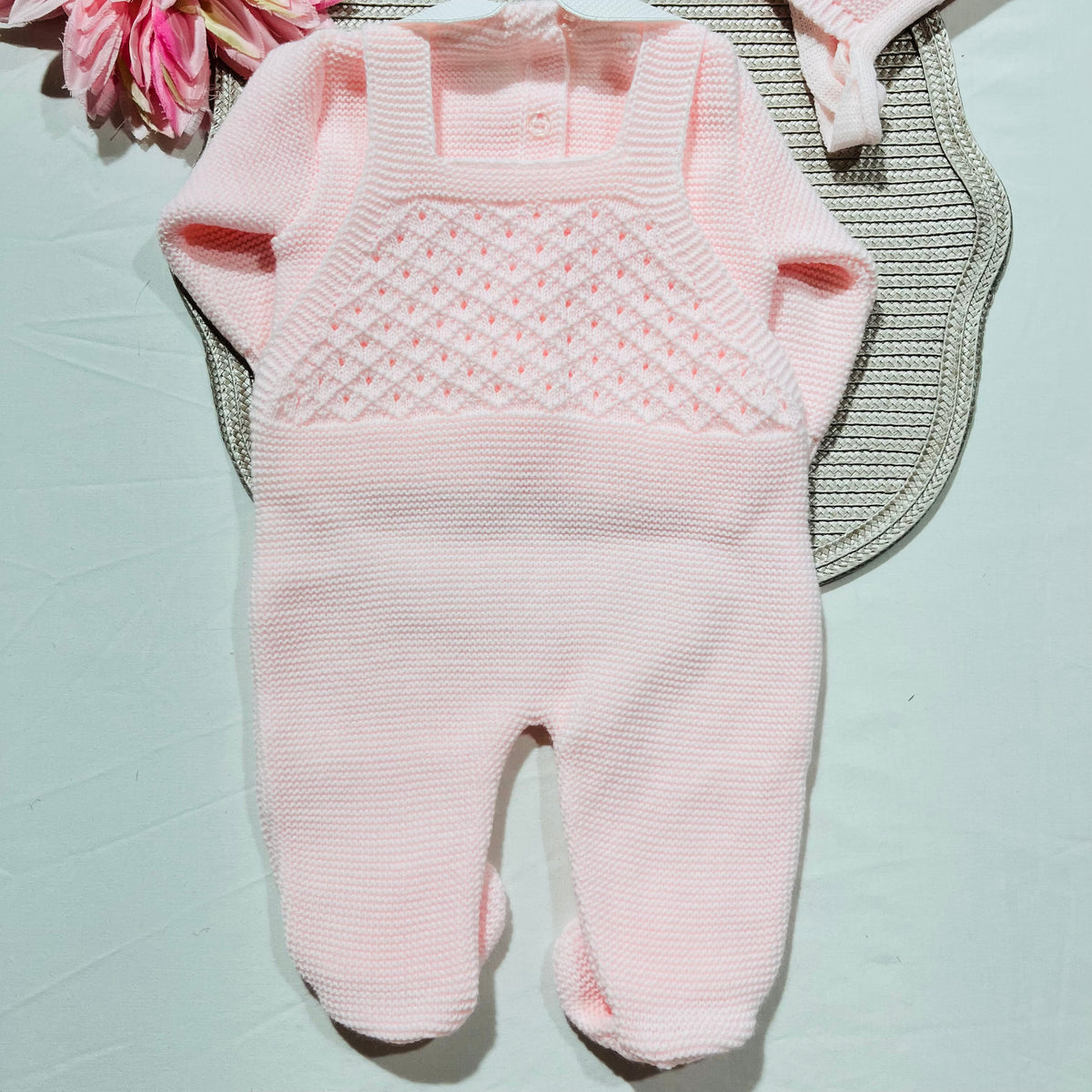 Conjunto jardineira para bebé em malha - 1/3M - Rosa bebé