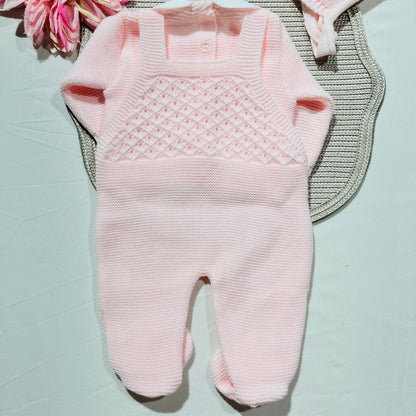Conjunto jardineira para bebé em malha - 1/3M - Rosa bebé