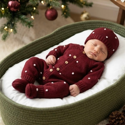 Conjunto Pompom colorido para bebé - 1/3 e 3/6M - Vermelho