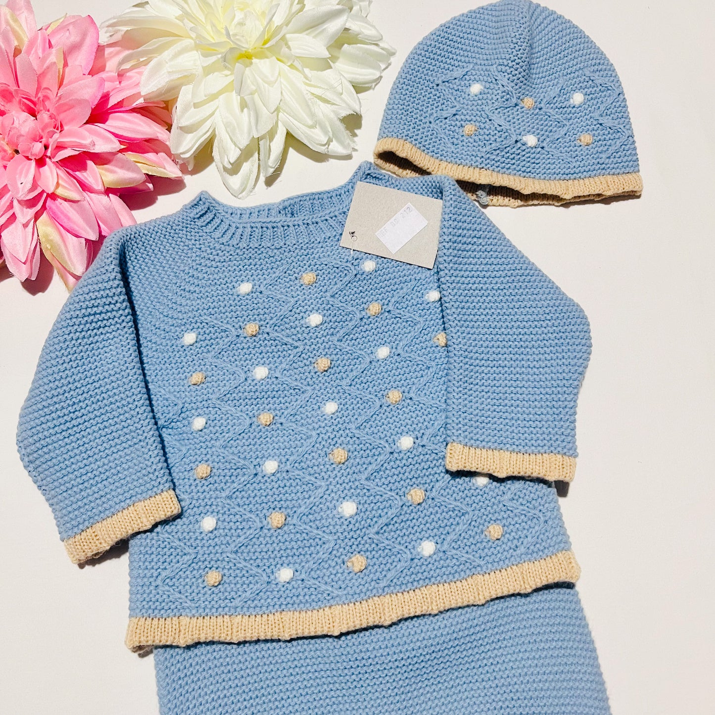 Conjunto de 3 peças em malha para bebé - Pompons
