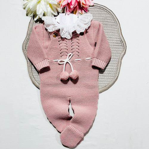 Conjunto Docinho em malha para bebé - Rosa velho- 1M, 3M e 6M