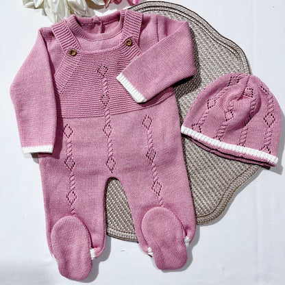 Conjunto de bebé em malha 100% algodão - 3 peças Rosa velho