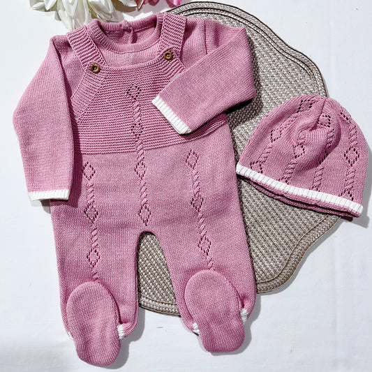 Conjunto de bebé em malha 100% algodão - 3 peças Rosa velho