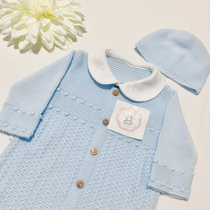 Conjunto de bebé em 100% algodão, macacão e gorro malha
