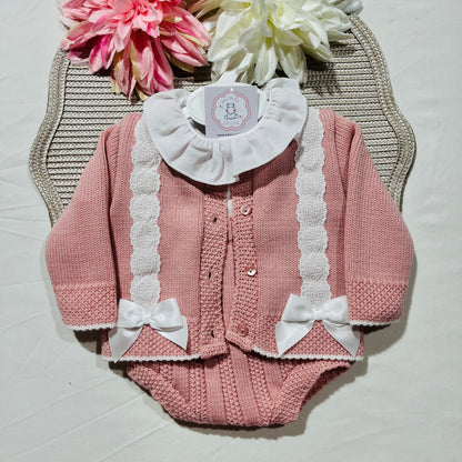 Conjunto 3 peças  para bebé - 3 e 6 M - Rosa velho