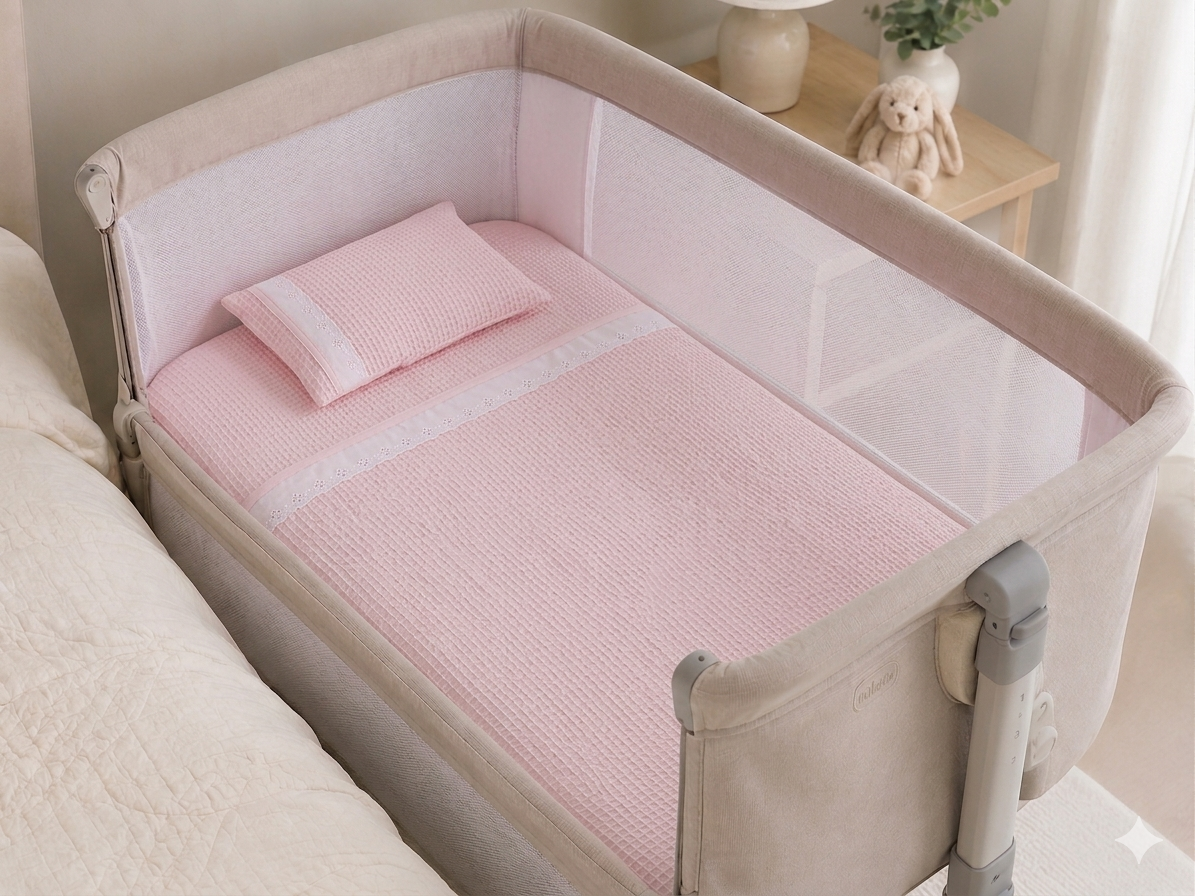 Edredom + almofada para Next 2 me Renda - Rosa bebé