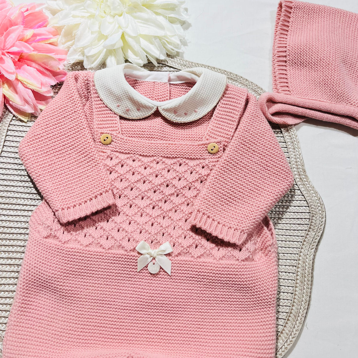 Conjunto jardineira para bebé em malha - 1/3M - Rosa velho