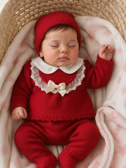 Conjunto saida de maternidade Encanto em malha para bebé - Vermelho