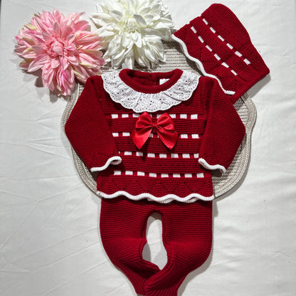 Conjunto em malha para bebé, Clara - 1/3M - Vermelho