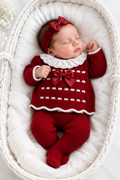 Conjunto em malha para bebé, Clara - 1/3M - Vermelho