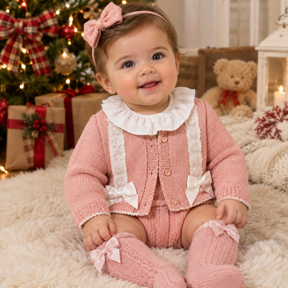 Conjunto 3 peças  para bebé - 3 e 6 M - Rosa velho