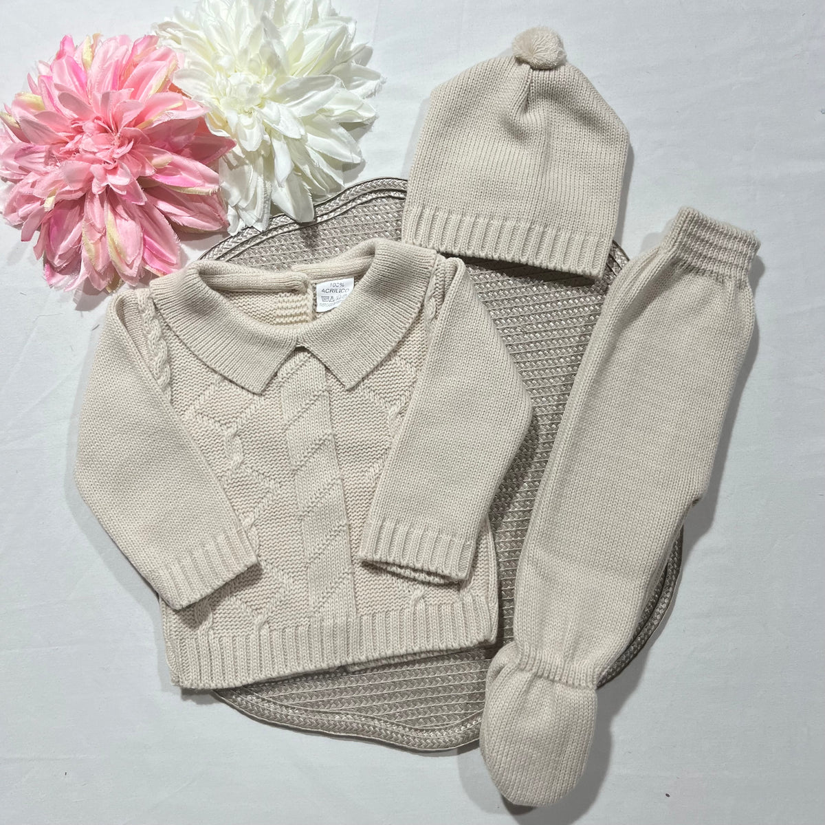 Conjunto em malha para bebé - 1/3M - Areia