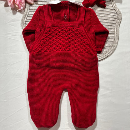 Conjunto jardineira para bebé em malha - 1/3M - Vermelho