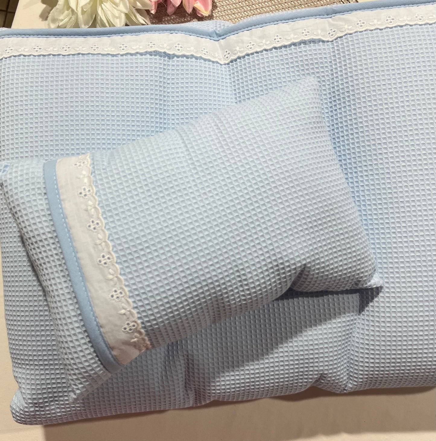 Edredom + almofada para Next 2 me Renda - Azul bebé