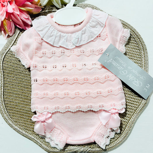 Conjunto de bebé em malha - 2 peças - Rosa bebé