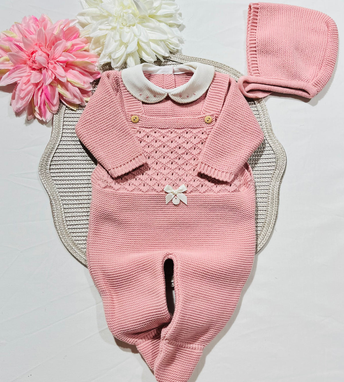Conjunto jardineira para bebé em malha - 1/3M - Rosa velho