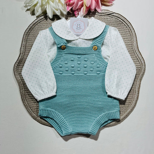 Conjunto Love  - Fofo de malha e camisa algodão para bebé - 1 aos 6M - Verde água
